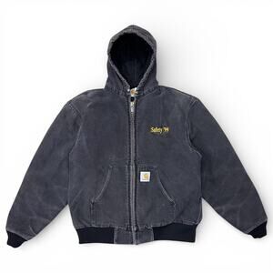 Vintage 90s USA Union Made Carhartt J04 Faded Black Active Jacket Hooded Lined